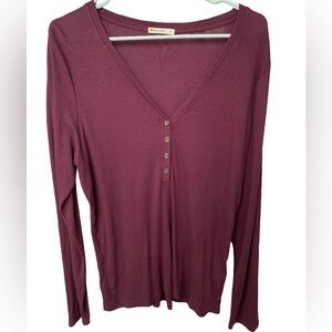 Marine Layer burgundy purple ribbed long sleeve stretch Henley top size XL